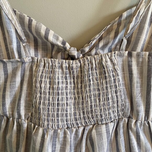 NWOT Blue Striped Thin Strap Cotton Romper with Bow, Cutout and Buttons Summer - Picture 6 of 11